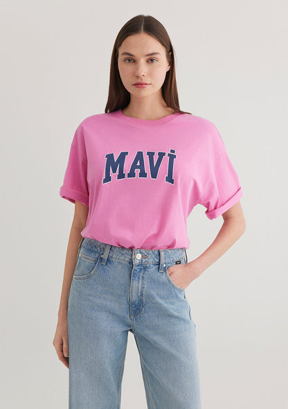 Mavi Logo Printed Pink T-Shirt