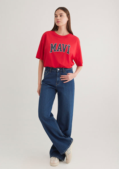 Mavi Logo Printed Red T-Shirt