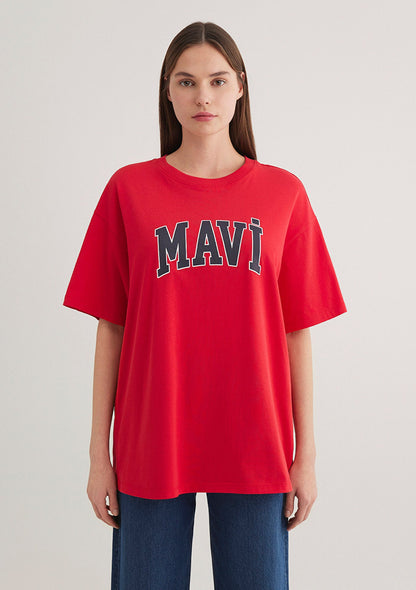 Mavi Logo Printed Red T-Shirt