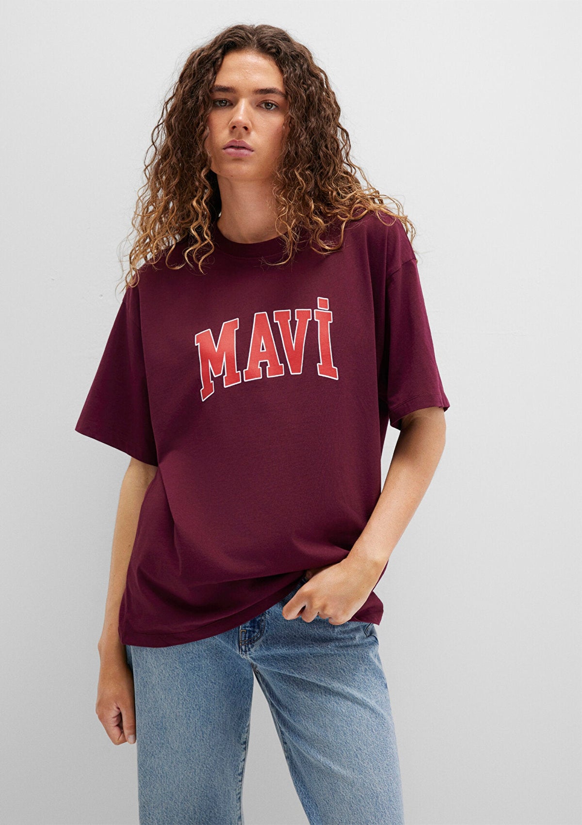 Mavi Logo Printed Burgundy T-shirt