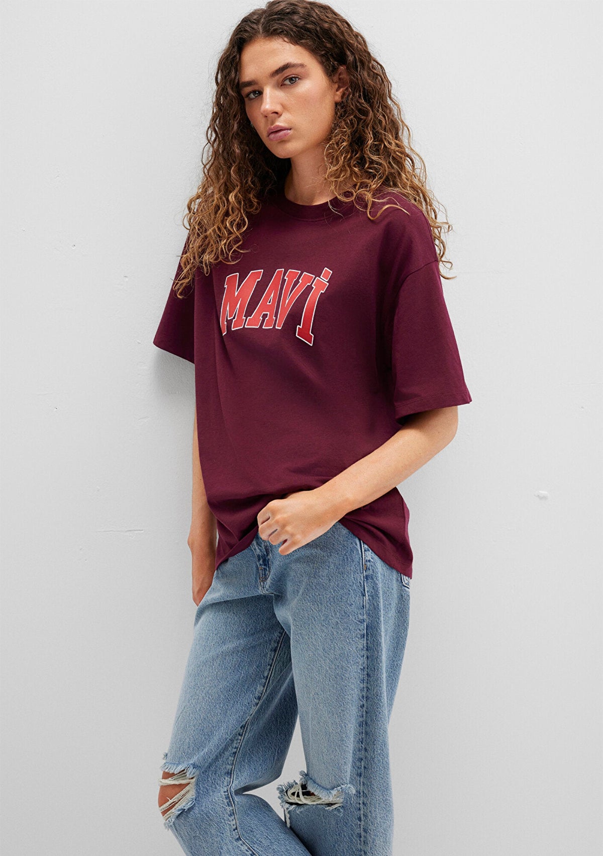 Mavi Logo Printed Burgundy T-shirt