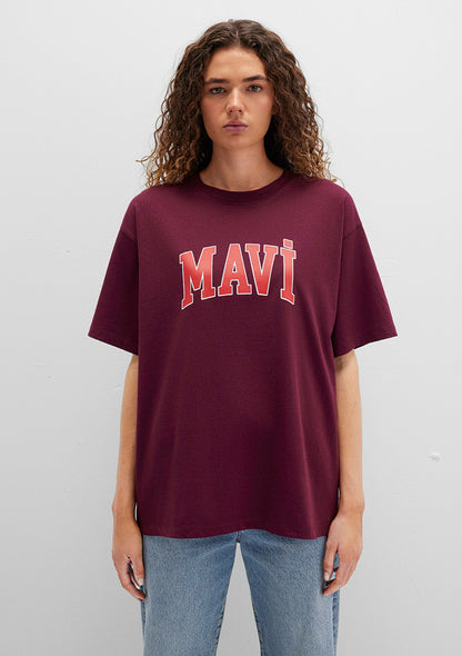 Mavi Logo Printed Burgundy T-shirt