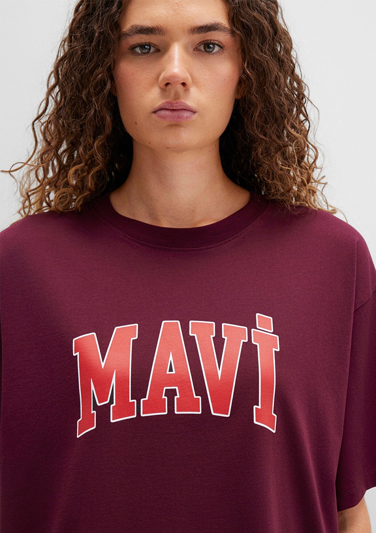Mavi Logo Printed Burgundy T-shirt