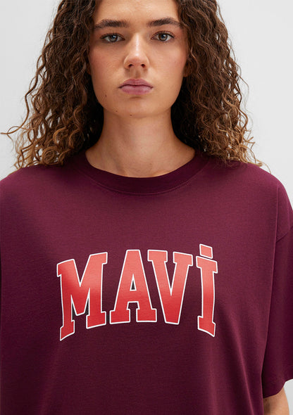 Mavi Logo Printed Burgundy T-shirt