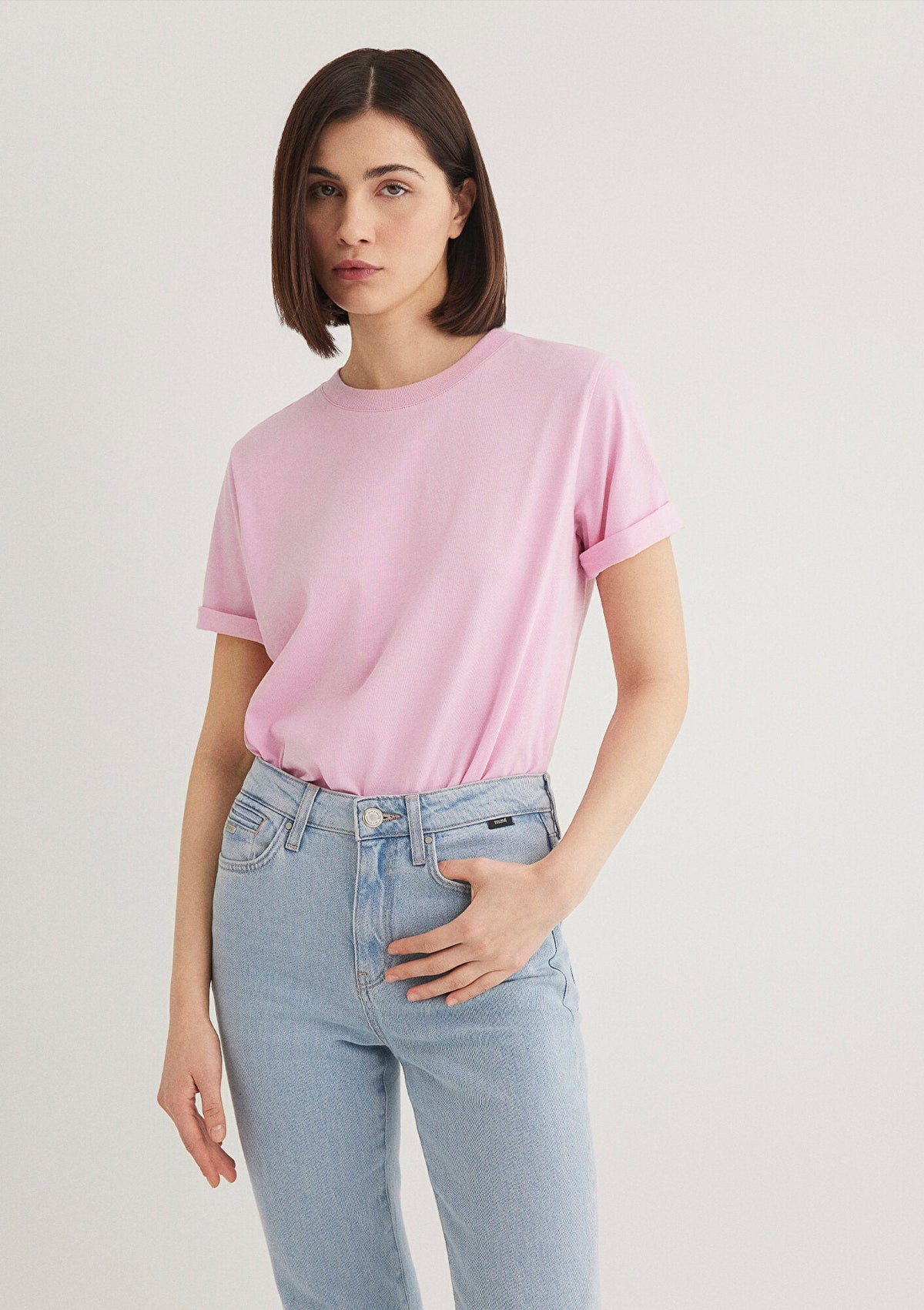Crew Neck Pink Basic T-Shirt