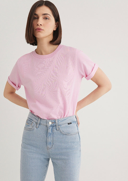 Crew Neck Pink Basic T-Shirt