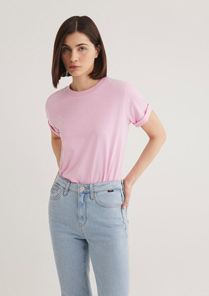 Crew Neck Pink Basic T-Shirt