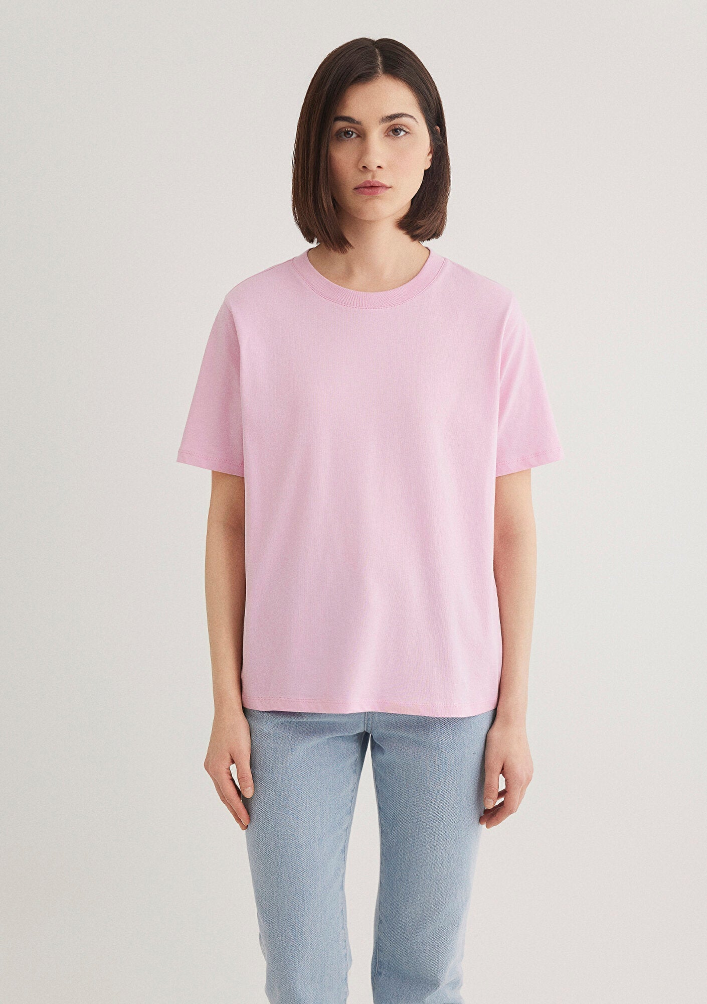 Crew Neck Pink Basic T-Shirt