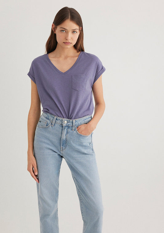 V Neck Purple T-Shirt