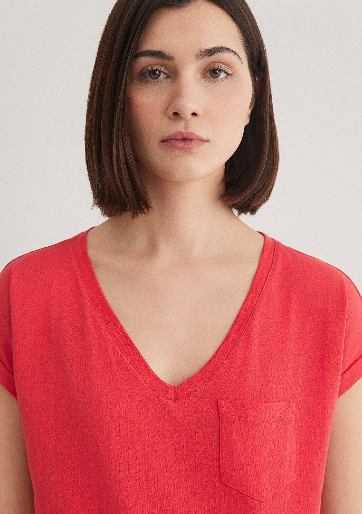 V Neck Pink Basic T-Shirt