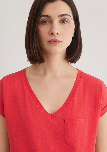 V Neck Pink Basic T-Shirt