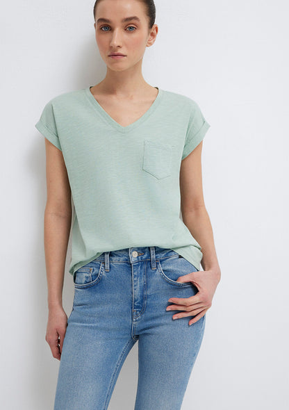 V-Neck Green Basic T-Shirt