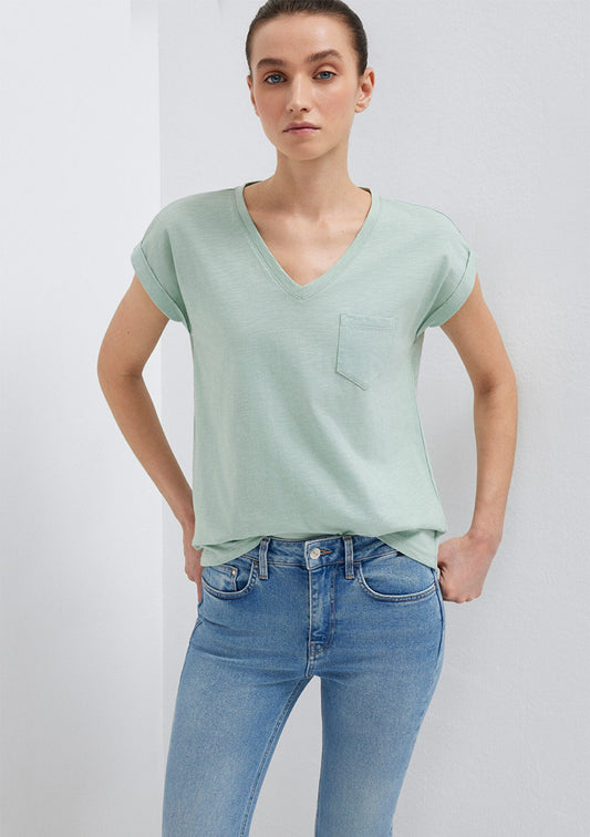 V-Neck Green Basic T-Shirt