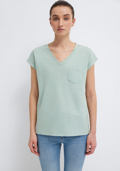 V-Neck Green Basic T-Shirt