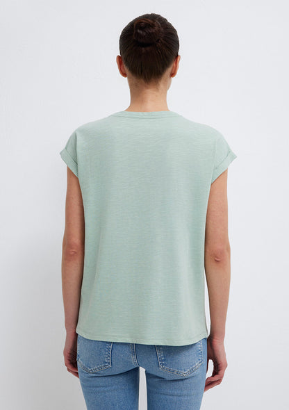 V-Neck Green Basic T-Shirt
