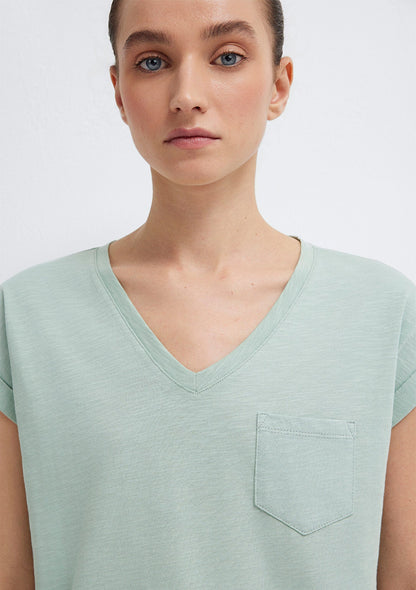 V-Neck Green Basic T-Shirt