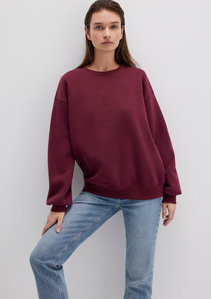 Crew Neck Burgundy Basic Sweatshirt