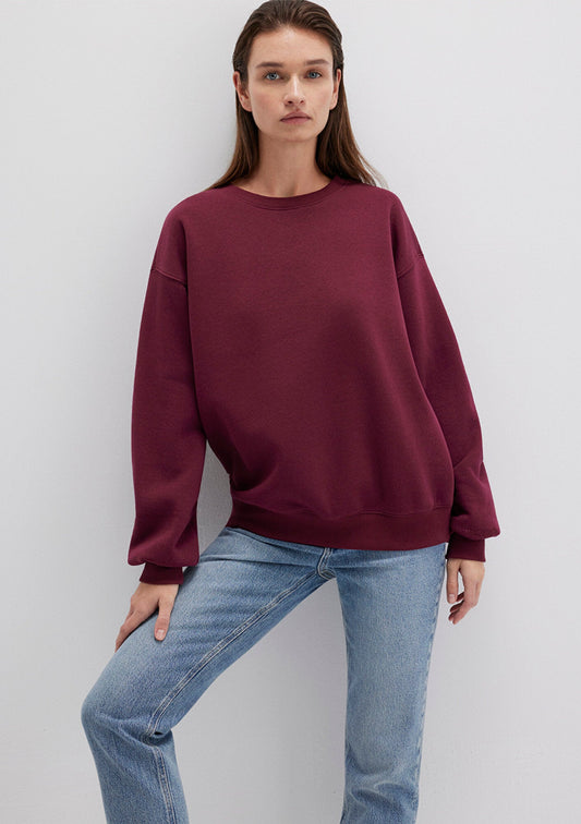 Crew Neck Burgundy Basic Sweatshirt