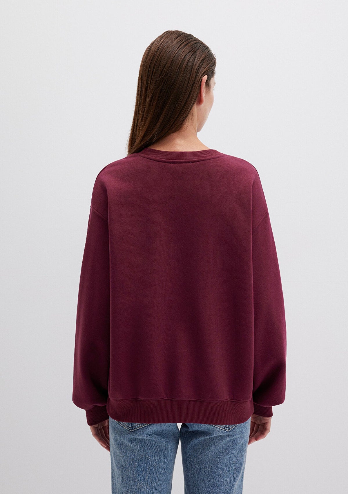 Crew Neck Burgundy Basic Sweatshirt