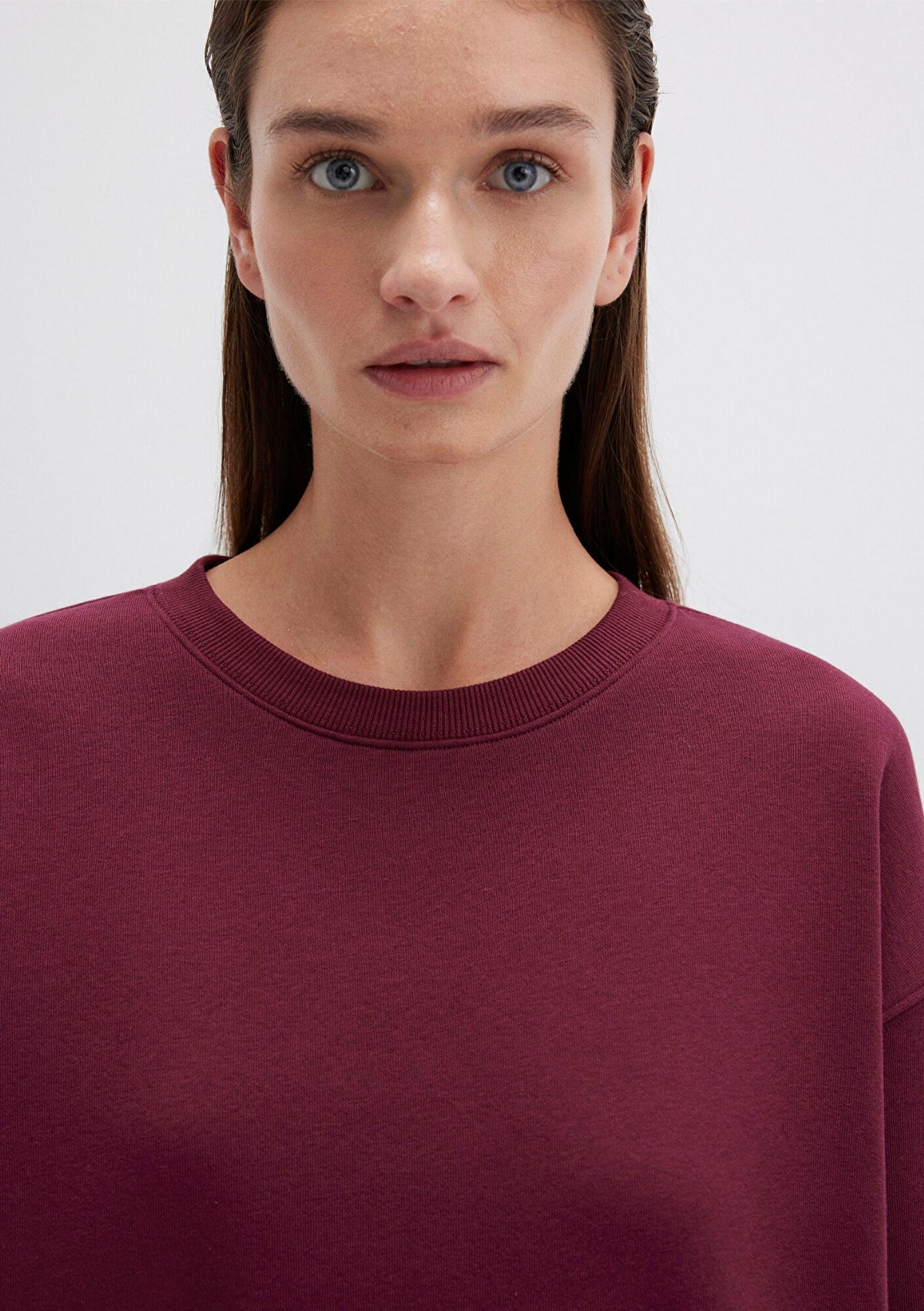 Crew Neck Burgundy Basic Sweatshirt