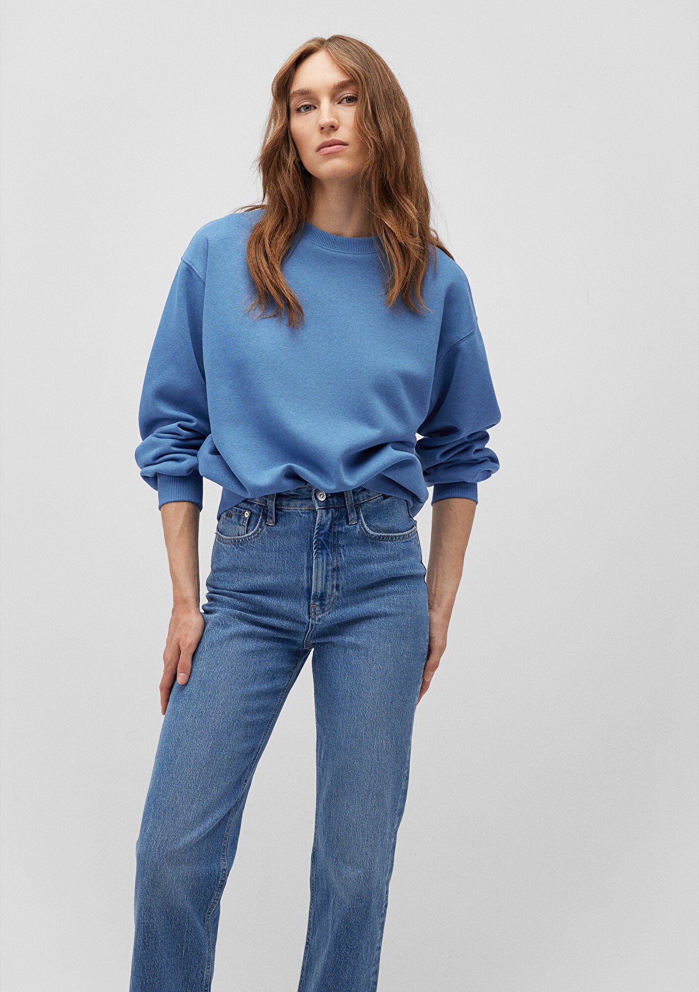 Crew Neck Blue Basic Sweatshirt