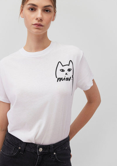 Cat Printed White Top