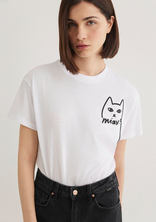 Cat Printed White Top