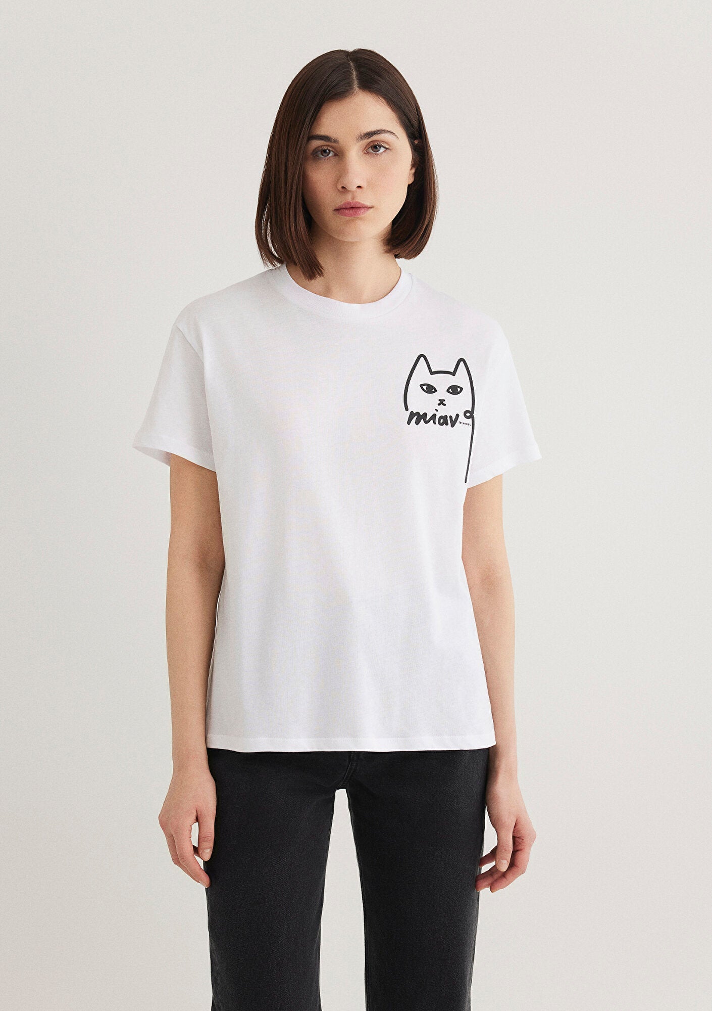 Cat Printed White Top
