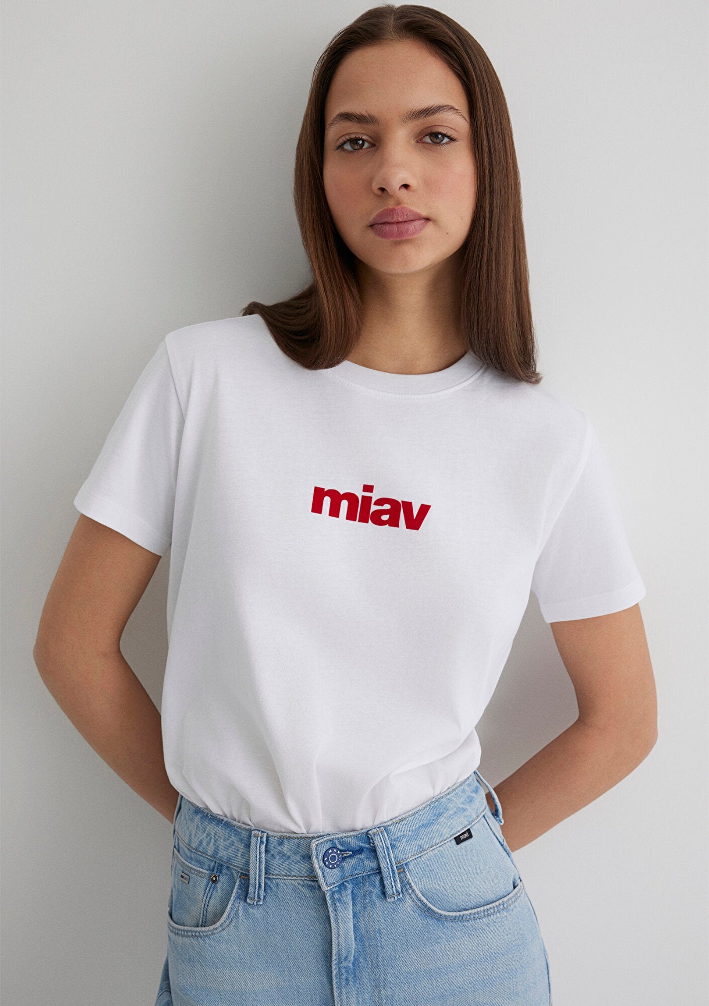 Red Miav Printed White T-Shirt