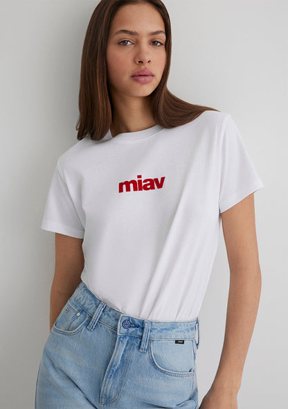 Red Miav Printed White T-Shirt