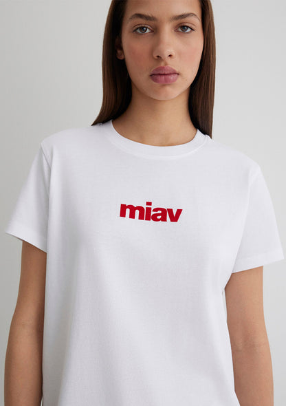 Red Miav Printed White T-Shirt