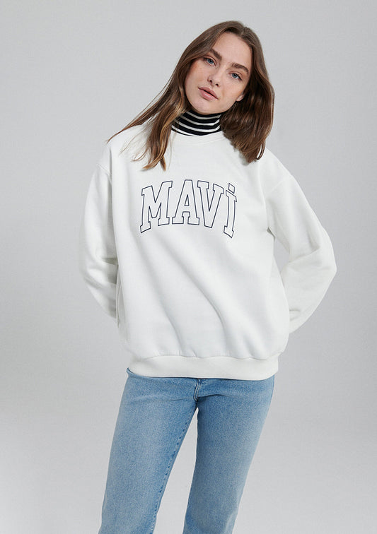 Mavi Logo Printed White Sweatshirt