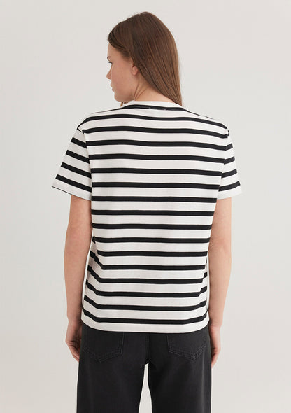 Mavi Logo Printed Black Striped T-Shirt