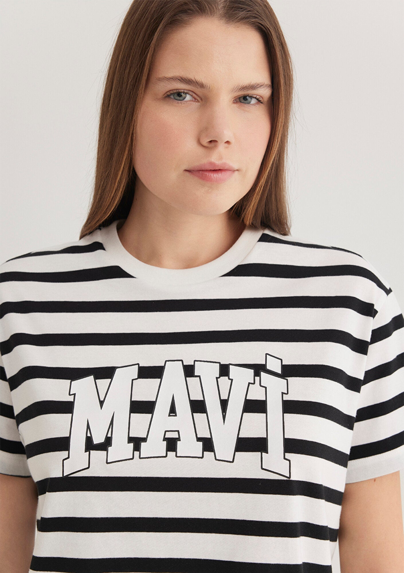 Mavi Logo Printed Black Striped T-Shirt