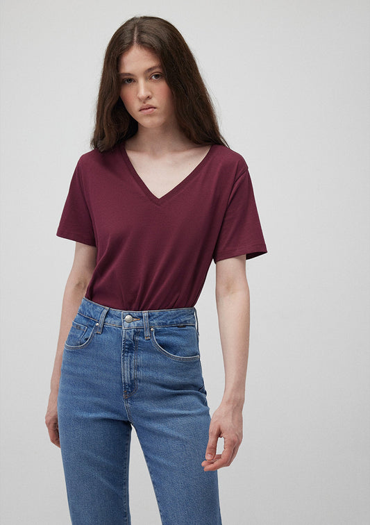 V Neck Red Basic T-Shirt