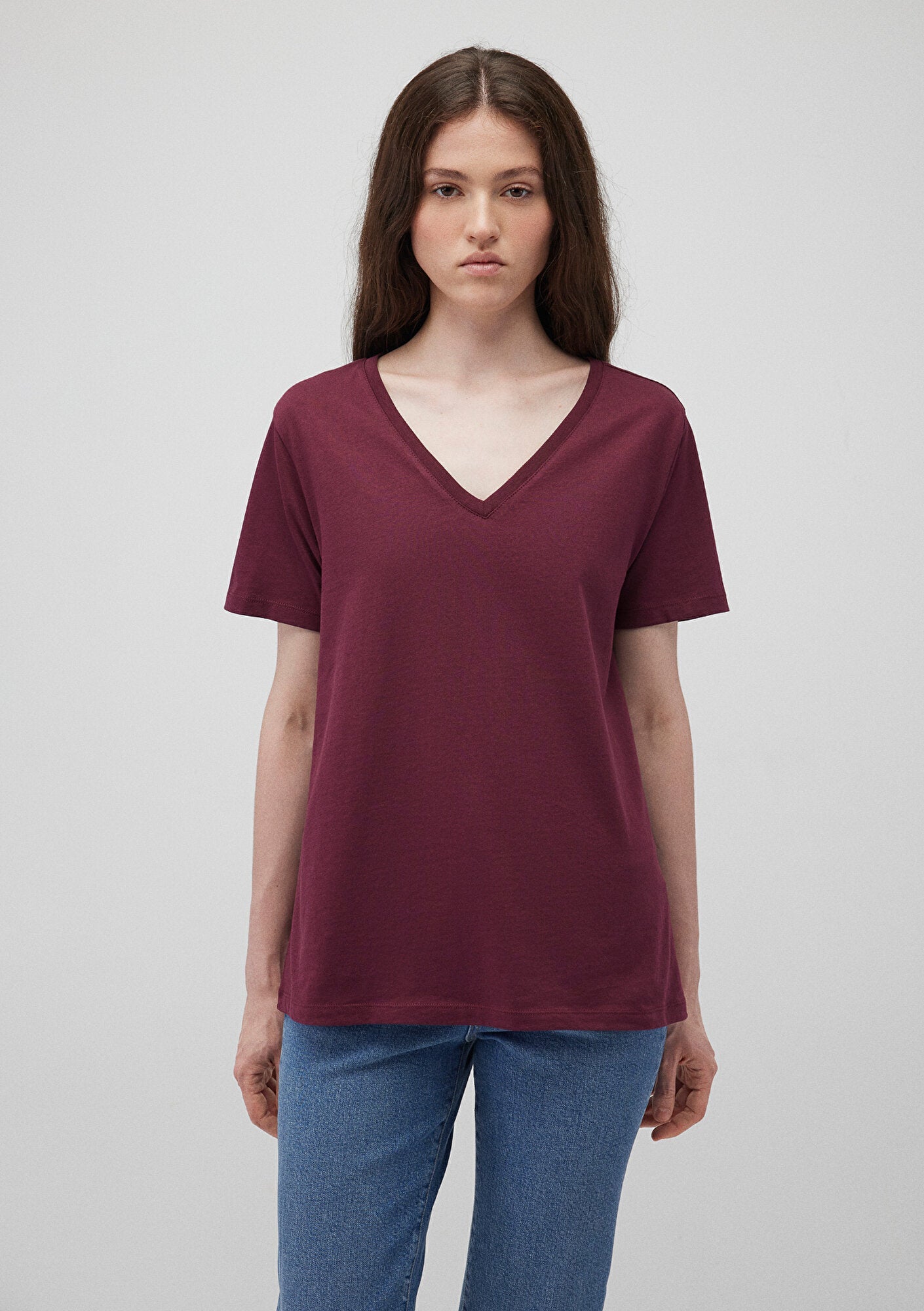 V Neck Red Basic T-Shirt