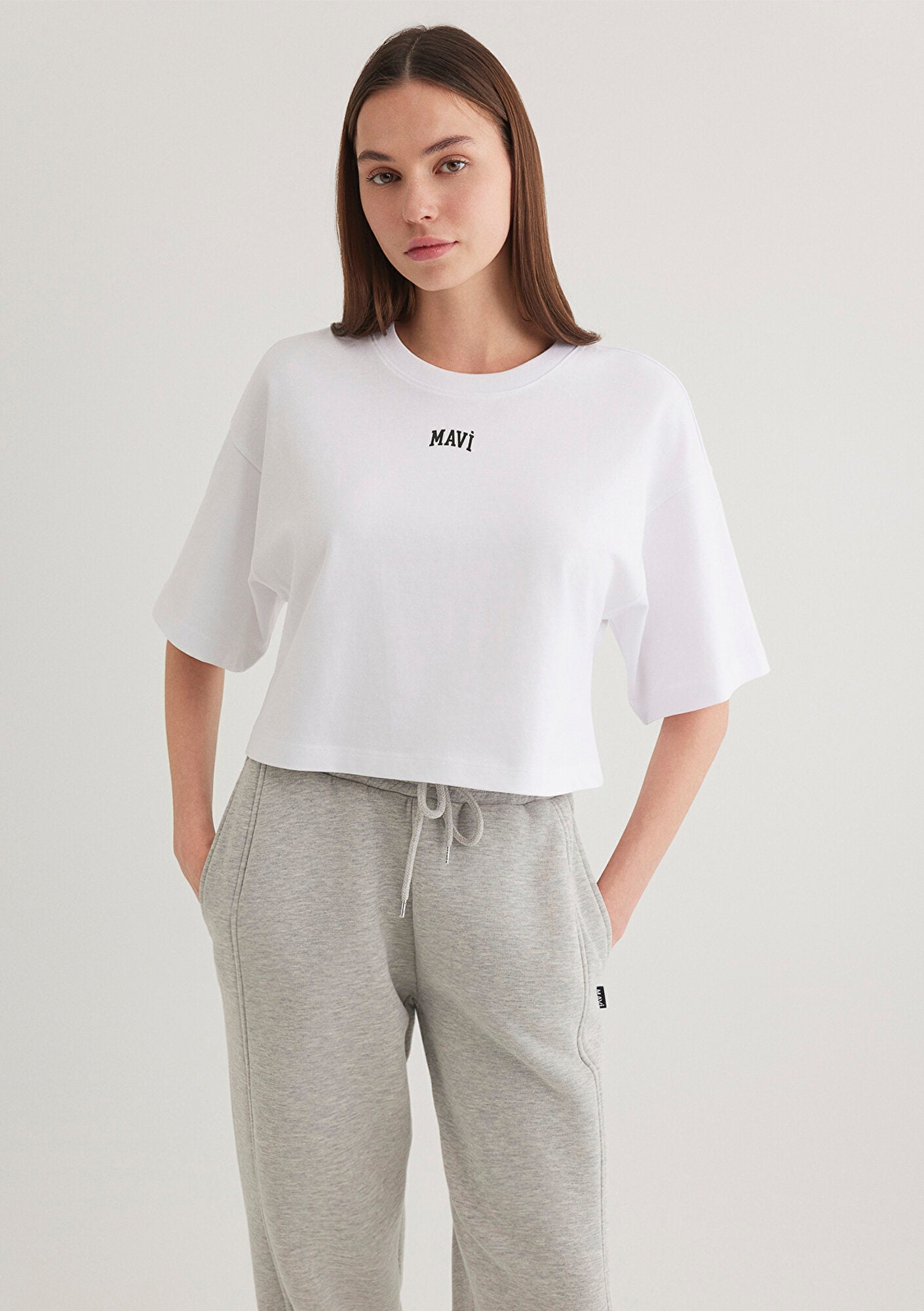 Mavi Logo Printed White Crop T-Shirt