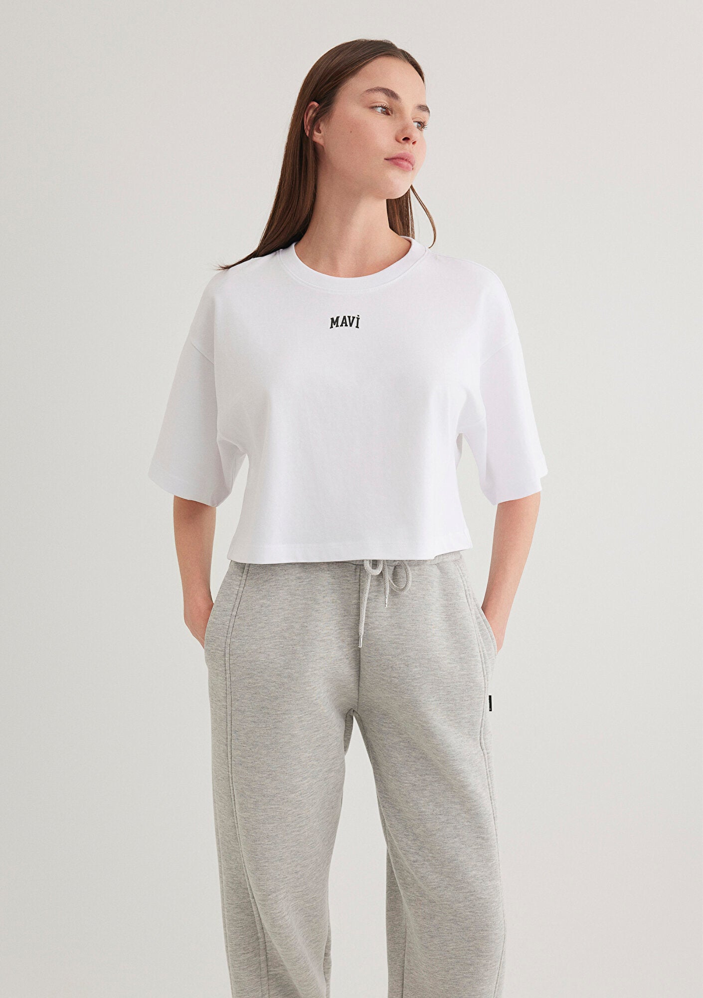 Mavi Logo Printed White Crop T-Shirt