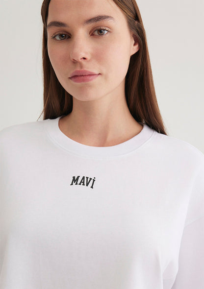 Mavi Logo Printed White Crop T-Shirt