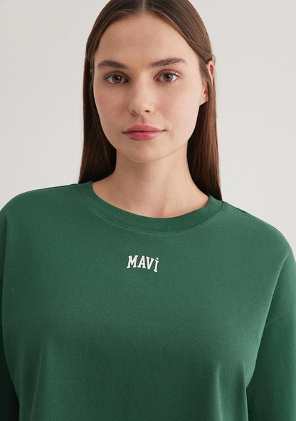 Mavi Logo Printed Green Crop T-Shirt
