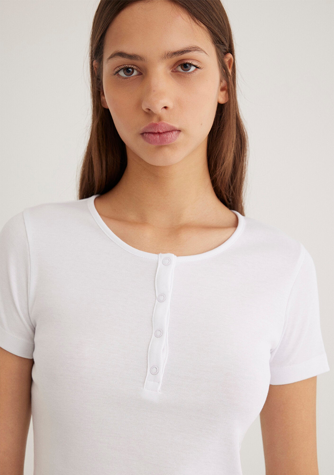 Half Button White Basic T-Shirt