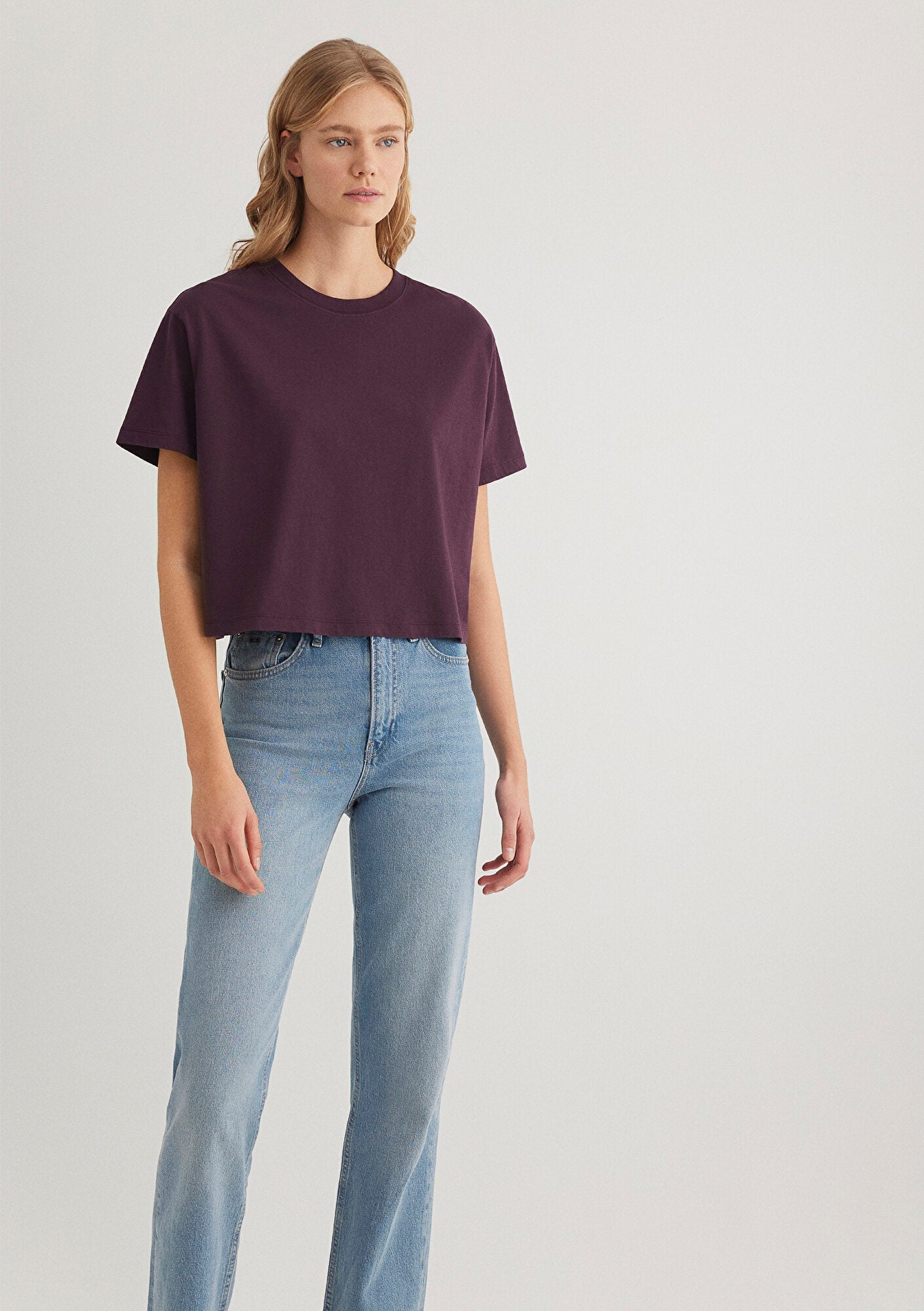 Crew Neck Purple Basic T-Shirt