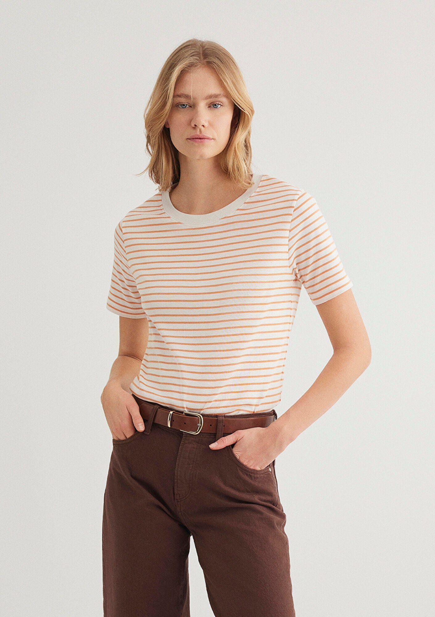 Crew Neck Orange Basic T-Shirt