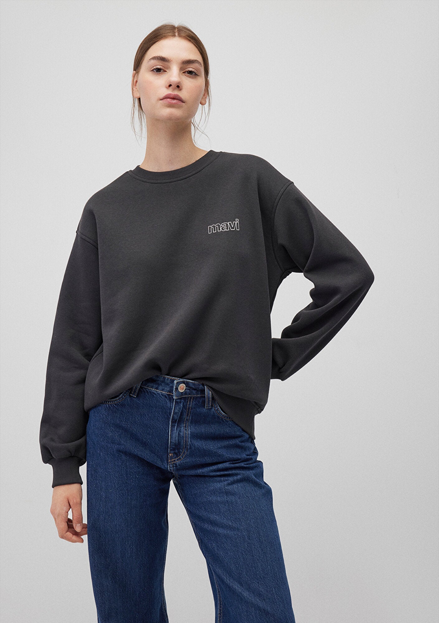 Mavi Logo Printed Grey Sweatshirt