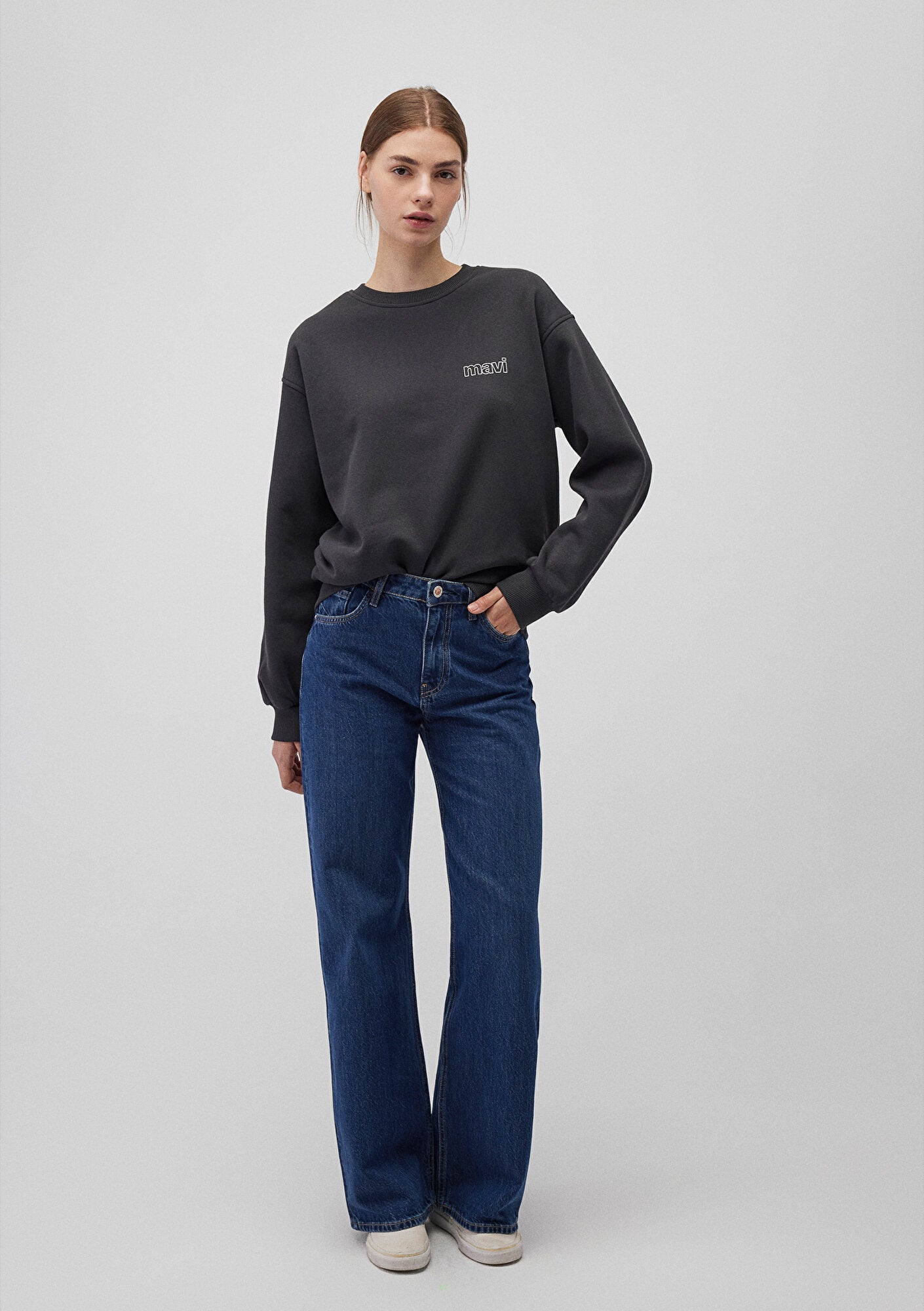Mavi Logo Printed Grey Sweatshirt