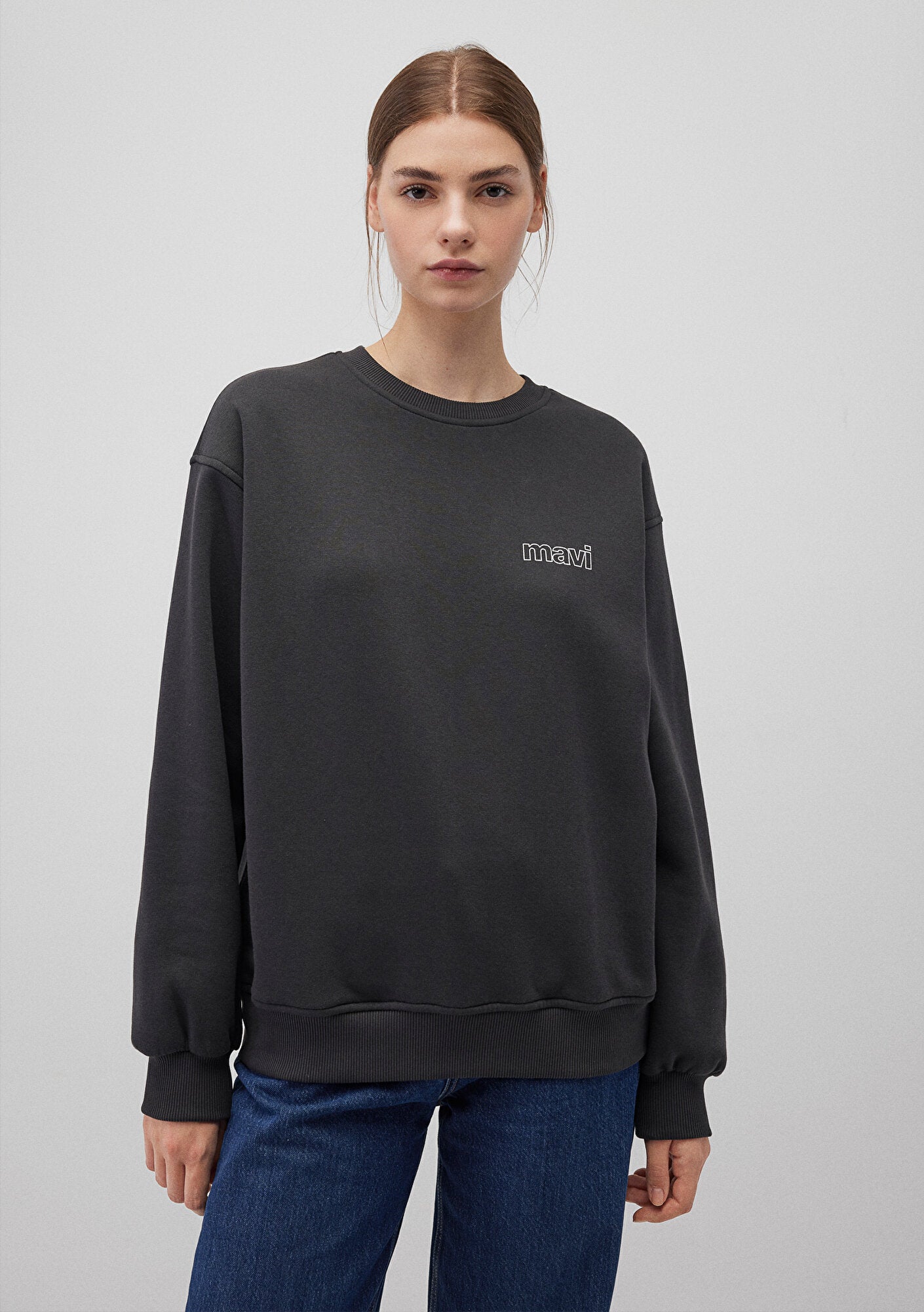 Mavi Logo Printed Grey Sweatshirt