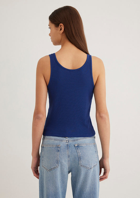 Mavi Logo Printed Blue Tank Top