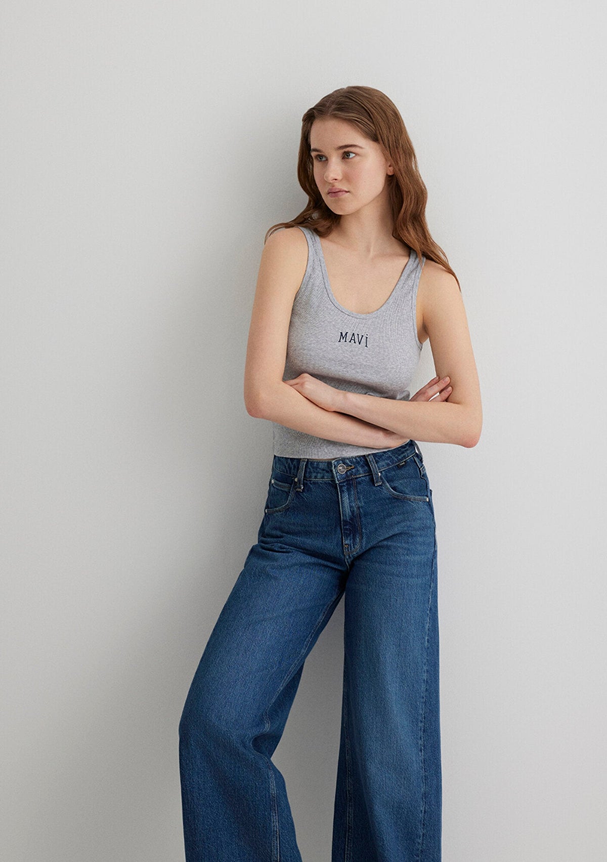 Mavi Logo Printed Grey Tank Top