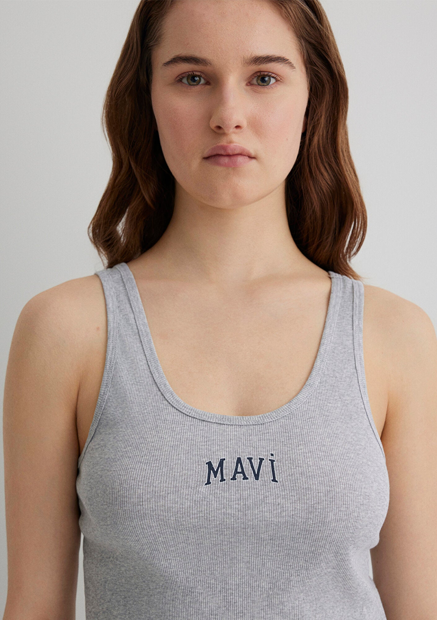 Mavi Logo Printed Grey Tank Top