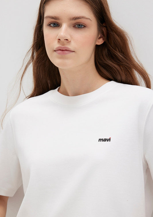 Mavi Logo Printed Ecru T-Shirt